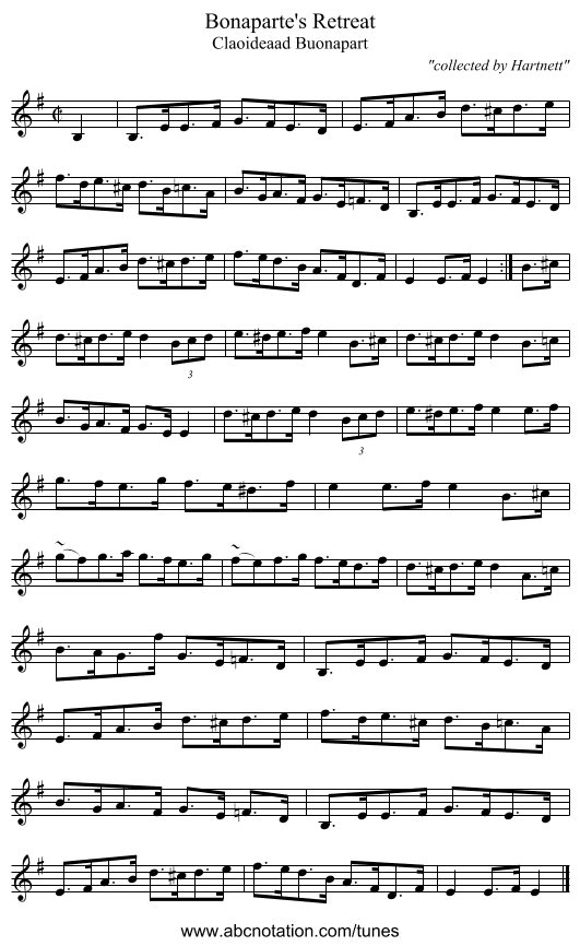 Bonaparte's Retreat - staff notation