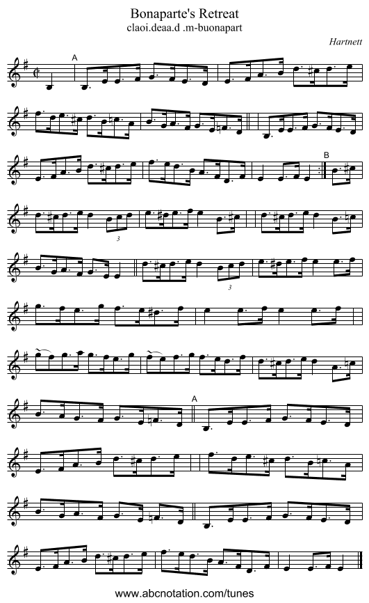 Bonaparte's Retreat - staff notation