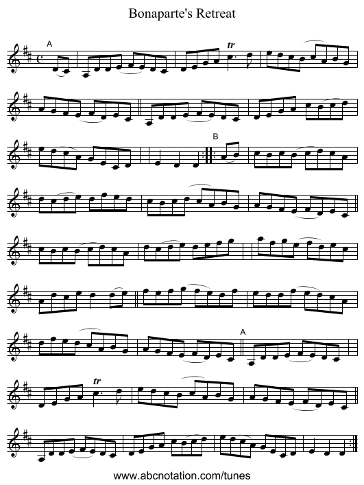 Bonaparte's Retreat - staff notation