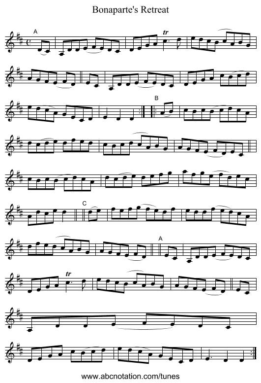 Bonaparte's Retreat - staff notation