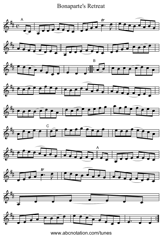 Bonaparte's Retreat - staff notation
