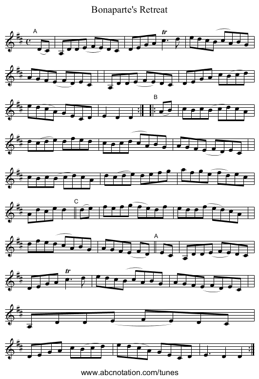 Bonaparte's Retreat - staff notation