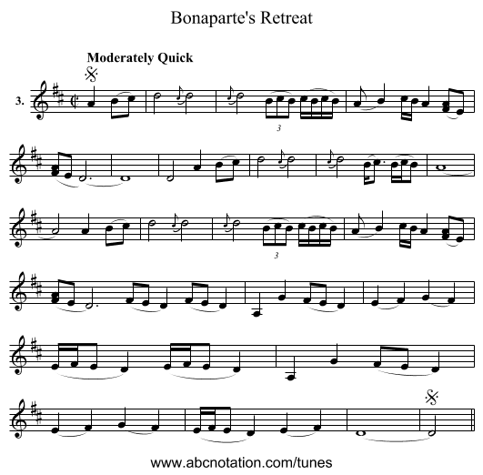 Bonaparte's Retreat - staff notation