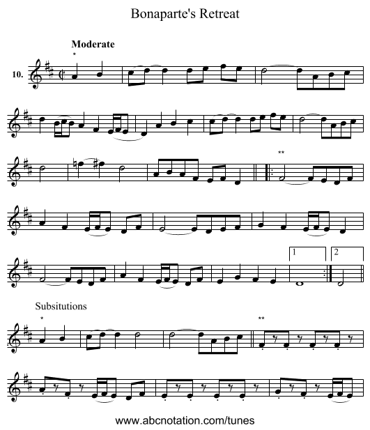 Bonaparte's Retreat - staff notation