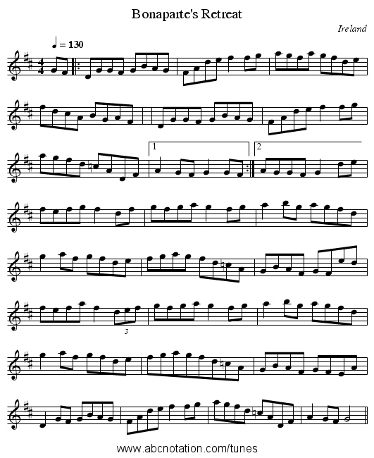 Bonaparte's Retreat - staff notation