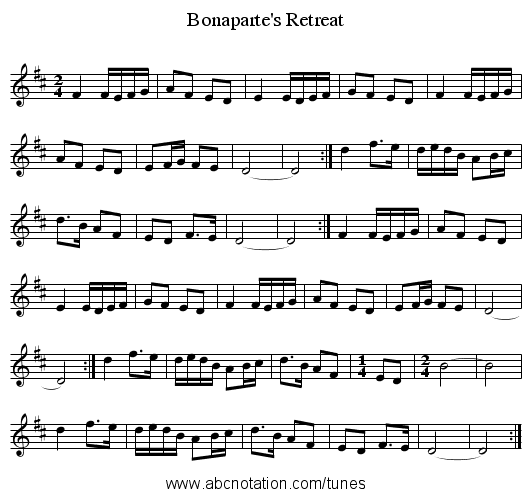 Bonaparte's Retreat - staff notation