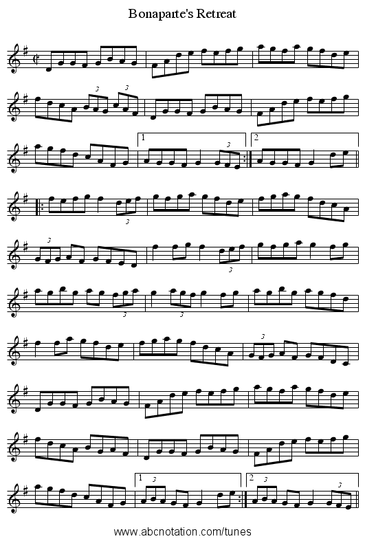 Bonaparte's Retreat - staff notation
