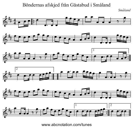 Böndernas afskjed från Gästabud i Småland - staff notation