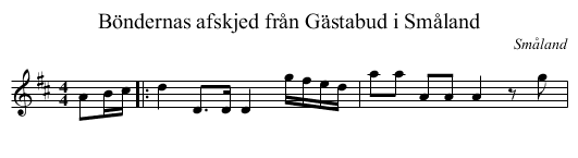 Böndernas afskjed från Gästabud i Småland - staff notation