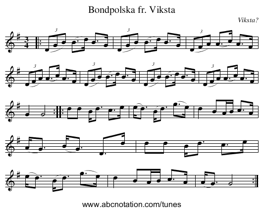 Bondpolska fr. Viksta - staff notation