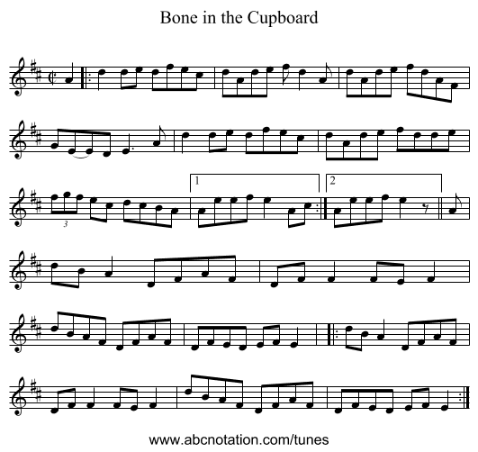 Bone in the Cupboard - staff notation