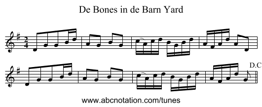 Bones in de Barn Yard, De - staff notation