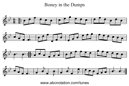 Boney in the Dumps - staff notation