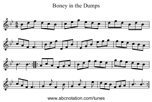 Boney in the Dumps - staff notation