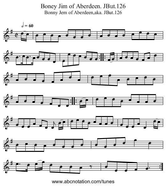 Boney Jim of Aberdeen. JBut.126 - staff notation