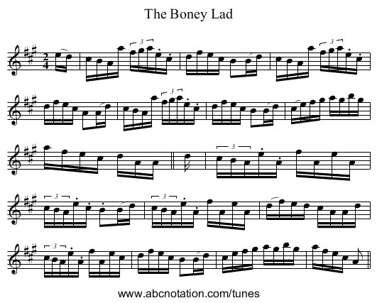 Boney Lad, The - staff notation