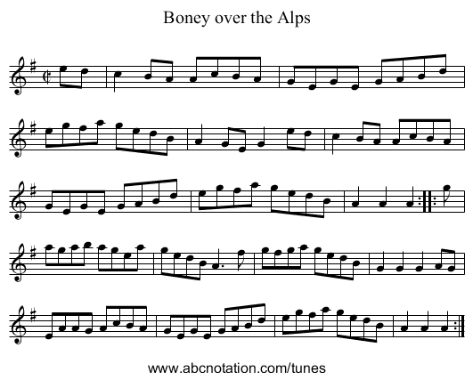 Boney over the Alps - staff notation