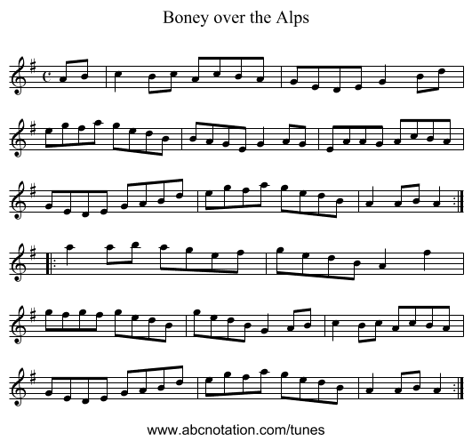 Boney over the Alps - staff notation