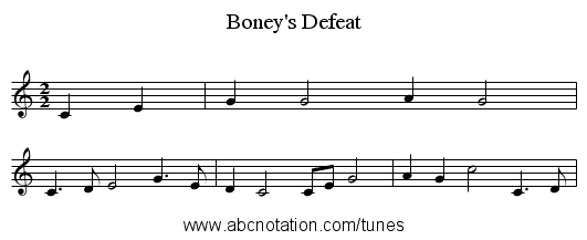 Boney's Defeat - staff notation