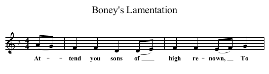 Boney's Lamentation - staff notation