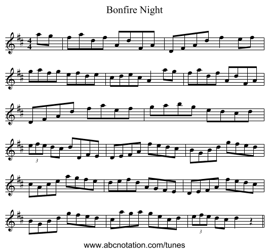 Bonfire Night - staff notation