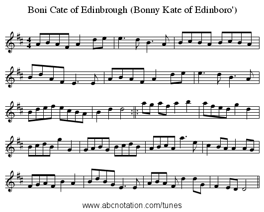 Boni Cate of Edinbrough (Bonny Kate of Edinboro') - staff notation