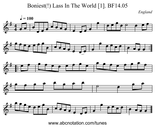 Boniest(!) Lass In The World [1]. BF14.05 - staff notation