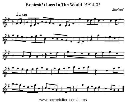 Boniest(!) Lass In The World. BF14.05 - staff notation
