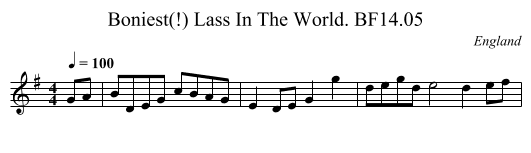 Boniest(!) Lass In The World. BF14.05 - staff notation
