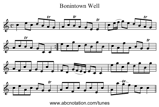 Bonintown Well - staff notation
