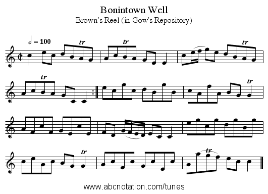 Bonintown Well - staff notation