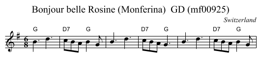 Bonjour belle Rosine (Monferina)  GD (mf00925) - staff notation
