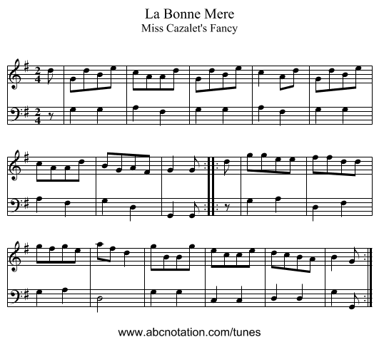 Bonne Mere, La - staff notation