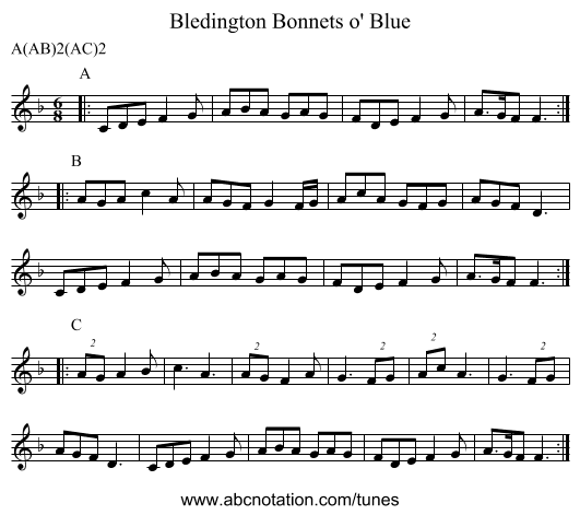Bonnets o' Blue, Bledington - staff notation