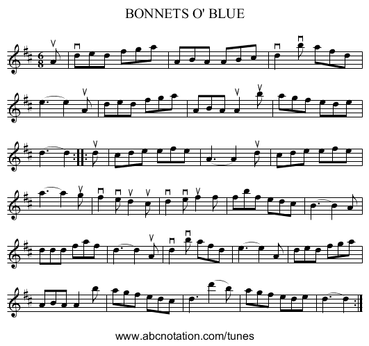 BONNETS O' BLUE - staff notation