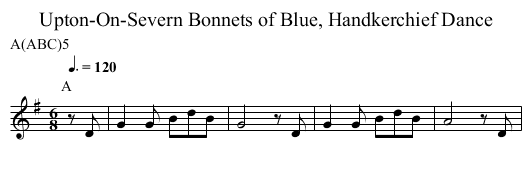 Bonnets of Blue, Handkerchief Dance, Upton-On-Severn - staff notation