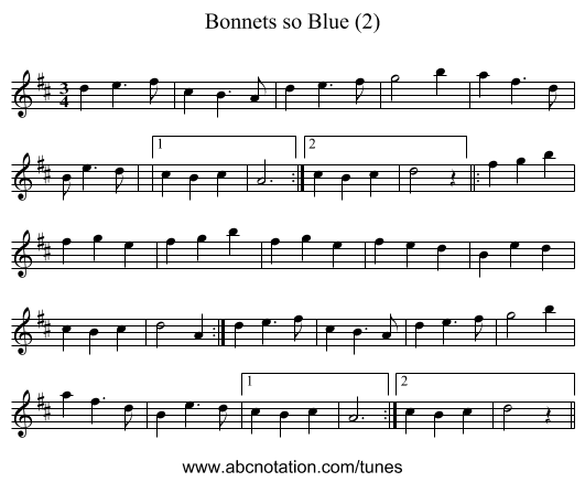 Bonnets so Blue (2) - staff notation