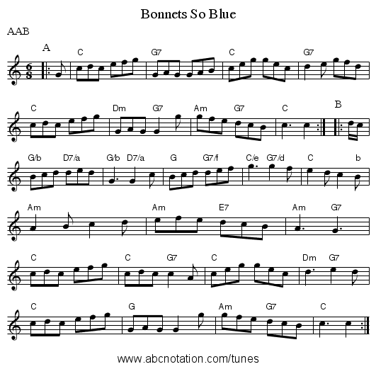 Bonnets So Blue - staff notation