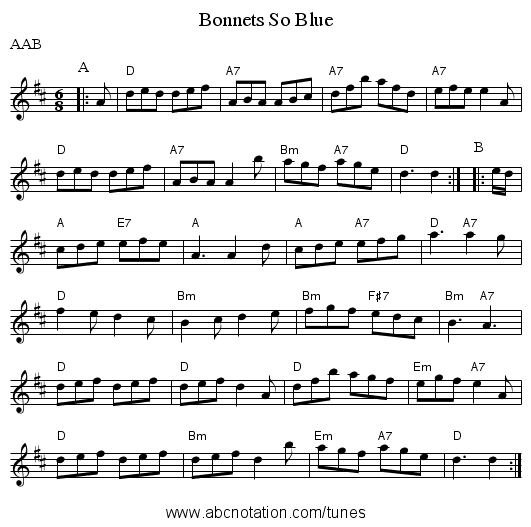 Bonnets So Blue - staff notation