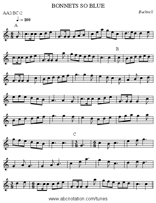 BONNETS SO BLUE - staff notation