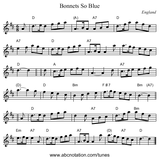 Bonnets So Blue - staff notation