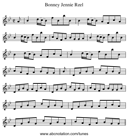 Bonney Jennie Reel - staff notation