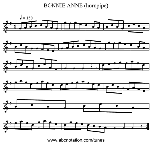BONNIE ANNE (hornpipe) - staff notation