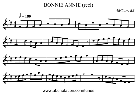 BONNIE ANNIE (reel) - staff notation