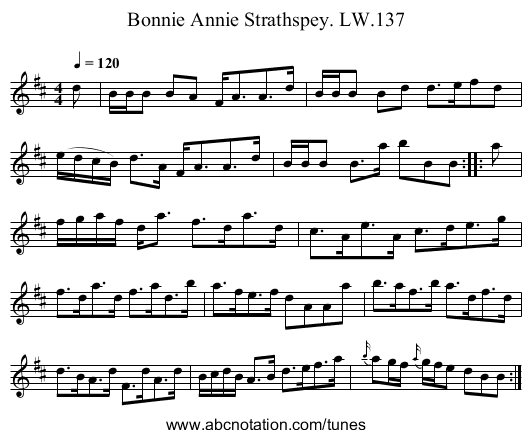 Bonnie Annie Strathspey. LW.137 - staff notation