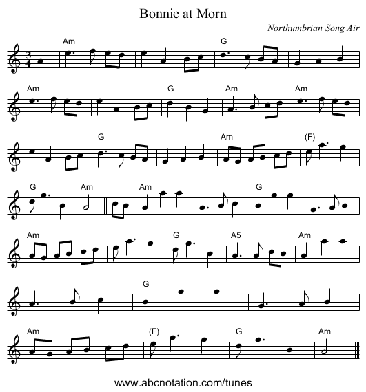 Bonnie at Morn - staff notation