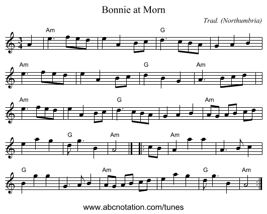 Bonnie at Morn - staff notation