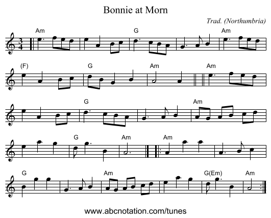 Bonnie at Morn - staff notation