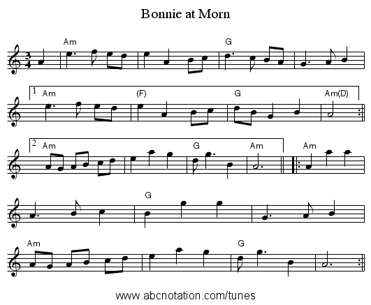 Bonnie at Morn - staff notation