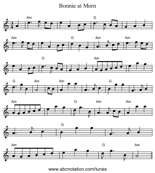 Bonnie at Morn - staff notation